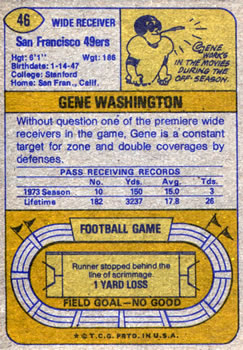 1974 Topps #46 Gene Washington 49er back image