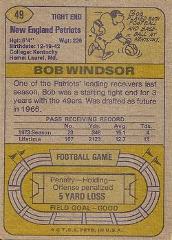 1974 Topps #49 Bob Windsor/(Horizontal pose) back image