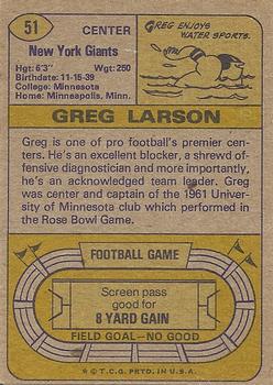 1974 Topps #51 Greg Larson back image