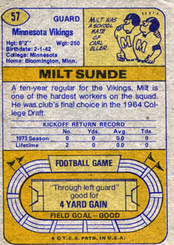 1974 Topps #57 Milt Sunde back image