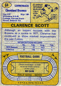 1974 Topps #64 Clarence Scott back image