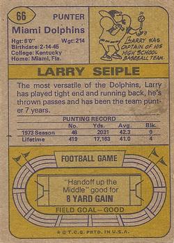 1974 Topps #66 Larry Seiple back image
