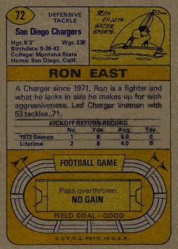 1974 Topps #72 Ron East back image