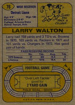 1974 Topps #76 Larry Walton RC back image