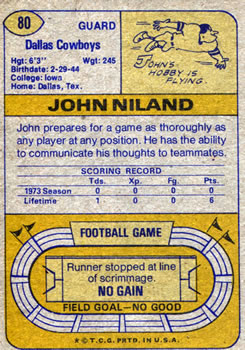 1974 Topps #80 John Niland back image
