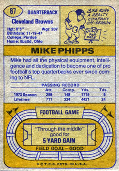 1974 Topps #87 Mike Phipps back image