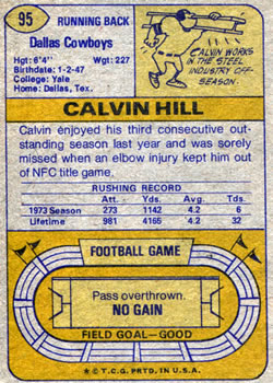 1974 Topps #95 Calvin Hill back image