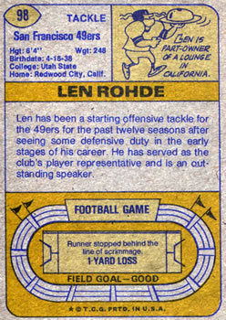 1974 Topps #98 Len Rohde back image