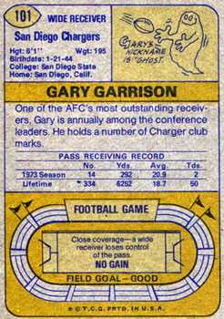 1974 Topps #101 Gary Garrison back image