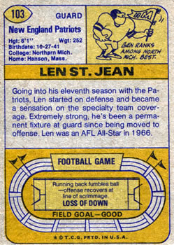 1974 Topps #103 Len St. Jean back image