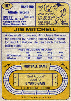 1974 Topps #107 Jim Mitchell back image