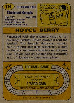 1974 Topps #114 Royce Berry back image