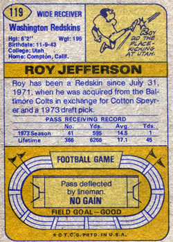 1974 Topps #119 Roy Jefferson back image