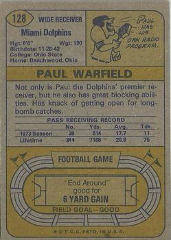 1974 Topps #128 Paul Warfield AP back image