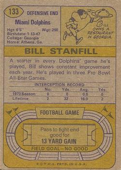 1974 Topps #133 Bill Stanfill AP back image