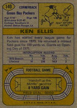 1974 Topps #140 Ken Ellis AP back image