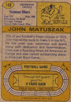 1974 Topps #148 John Matuszak RC back image