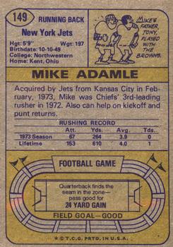 1974 Topps #149 Mike Adamle RC back image