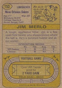 1974 Topps #153 Jim Merlo RC back image