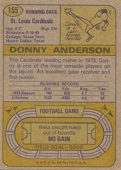 1974 Topps #155 Donny Anderson back image