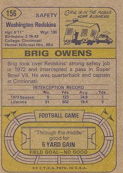 1974 Topps #156 Brig Owens back image