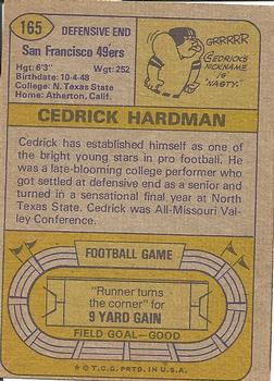 1974 Topps #165 Cedrick Hardman back image