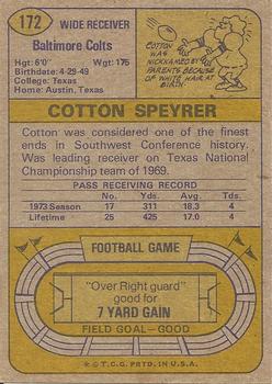 1974 Topps #172 Cotton Speyrer RC back image