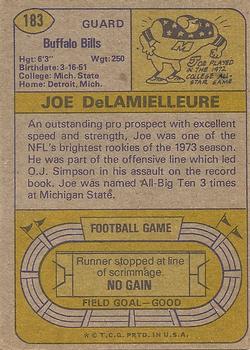 1974 Topps #183 Joe DeLamielleure RC back image