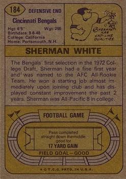 1974 Topps #184 Sherman White RC back image