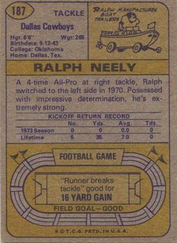 1974 Topps #187 Ralph Neely back image