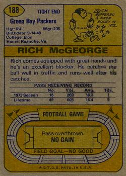 1974 Topps #188 Rich McGeorge back image