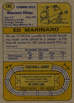 1974 Topps #189 Ed Marinaro RC back image