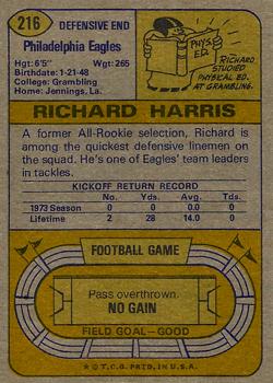 1974 Topps #216 Richard Harris RC back image