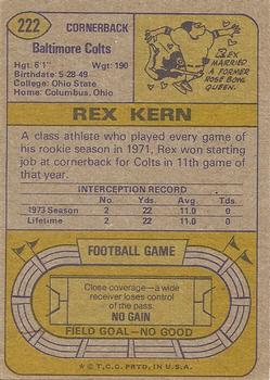 1974 Topps #222 Rex Kern back image