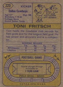 1974 Topps #223 Toni Fritsch RC back image