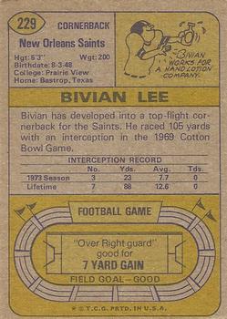 1974 Topps #229 Bivian Lee RC back image