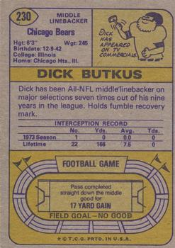 1974 Topps #230 Dick Butkus back image