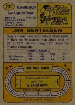 1974 Topps #231 Jim Bertelsen RC back image
