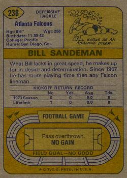 1974 Topps #238 Bill Sandeman back image