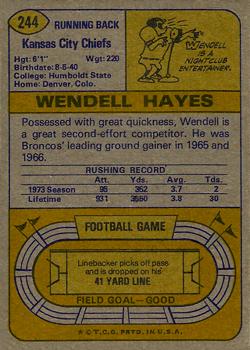 1974 Topps #244 Wendell Hayes back image