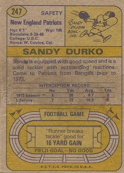 1974 Topps #247 Sandy Durko RC back image