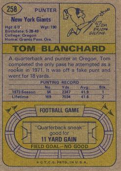1974 Topps #258 Tom Blanchard back image