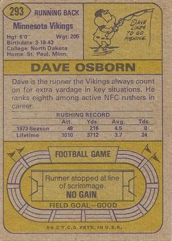 1974 Topps #293 Dave Osborn back image