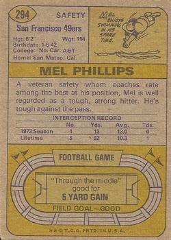 1974 Topps #294 Mel Phillips back image
