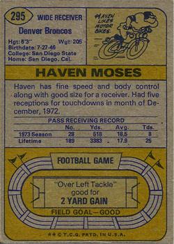 1974 Topps #295 Haven Moses back image