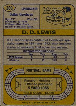 1974 Topps #303 D.D. Lewis RC back image