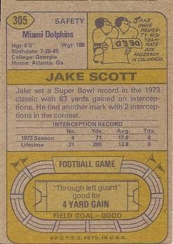 1974 Topps #305 Jake Scott back image