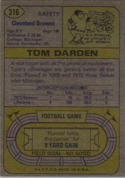 1974 Topps #316 Thom Darden RC back image