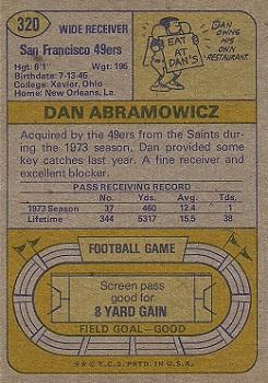 1974 Topps #320 Dan Abramowicz back image