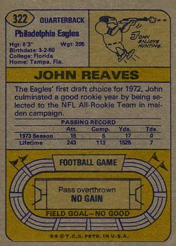 1974 Topps #322 John Reaves back image